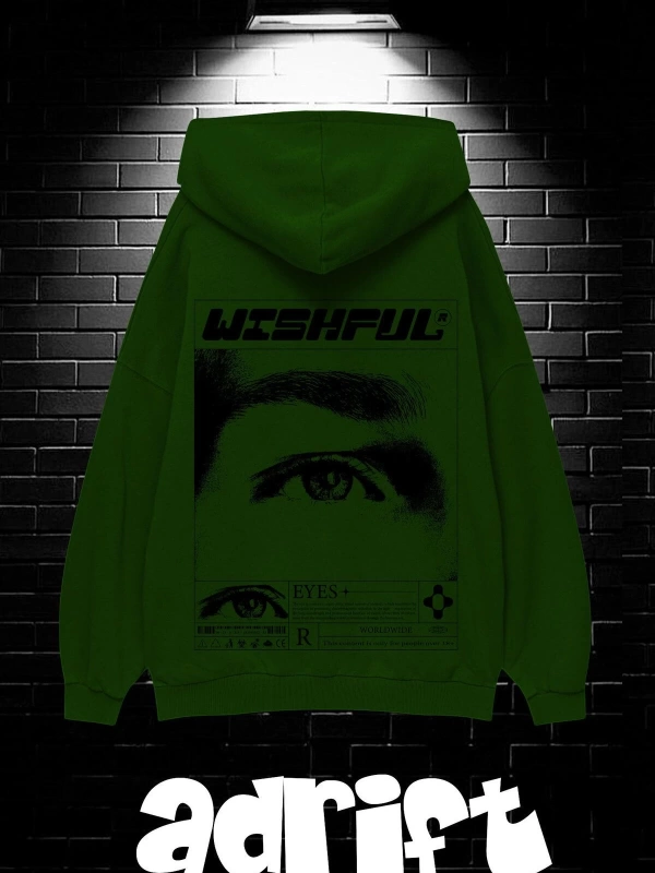 Unisex Oversize Kapüşonlu Kanguru Cepli Wıshful Baskılı Sweatshirt Hoodie