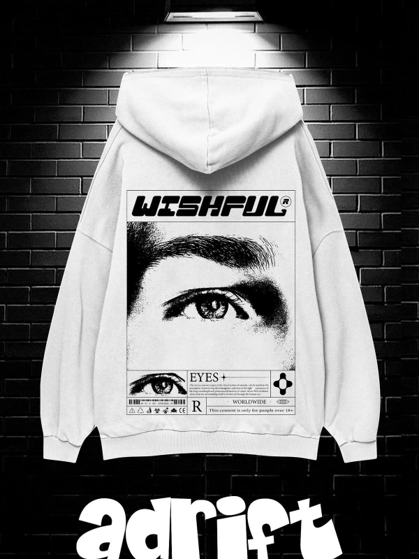 Unisex Oversize Kapüşonlu Kanguru Cepli Wıshful Baskılı Sweatshirt Hoodie