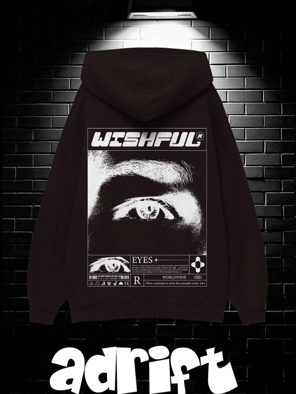 Unisex Oversize Kapüşonlu Kanguru Cepli Wıshful Baskılı Sweatshirt Hoodie