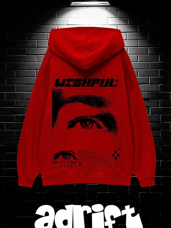 Unisex Oversize Kapüşonlu Kanguru Cepli Wıshful Baskılı Sweatshirt Hoodie