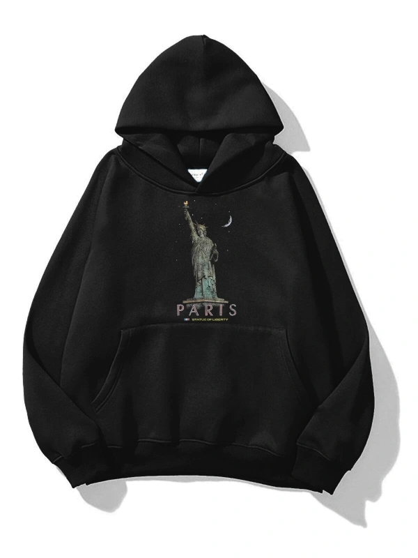 Unisex Paris Statue Sweatshirt Siyah