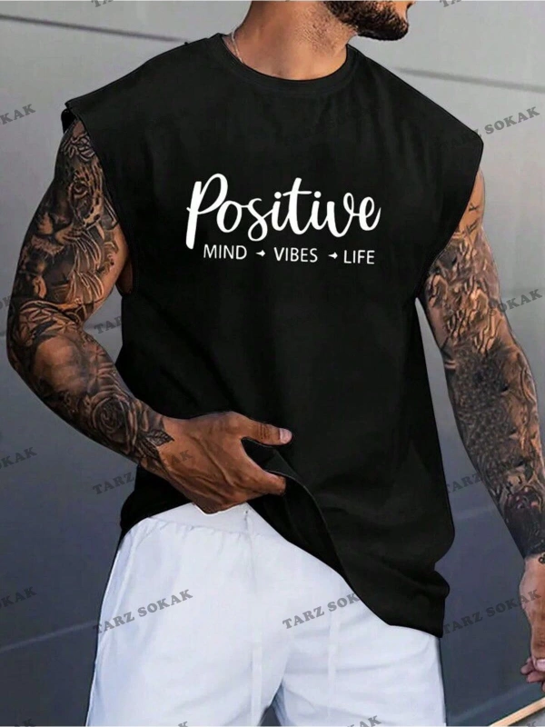 Unisex  POSITIVE BASKILI OVERSİZE KOLSUZ