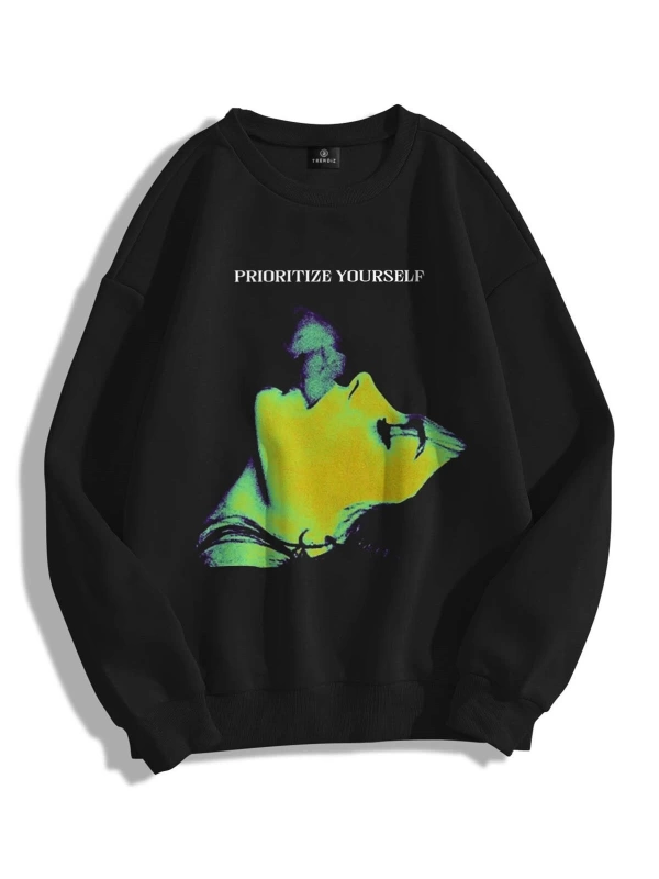 Unisex Prioritize Yourself Bisiklet Yaka Sweatshirt