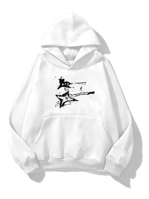 Unisex Punk Gitar Sweatshirt Beyaz