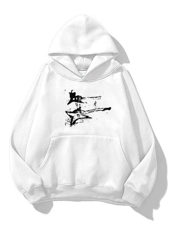 Unisex Punk Gitar Sweatshirt Beyaz