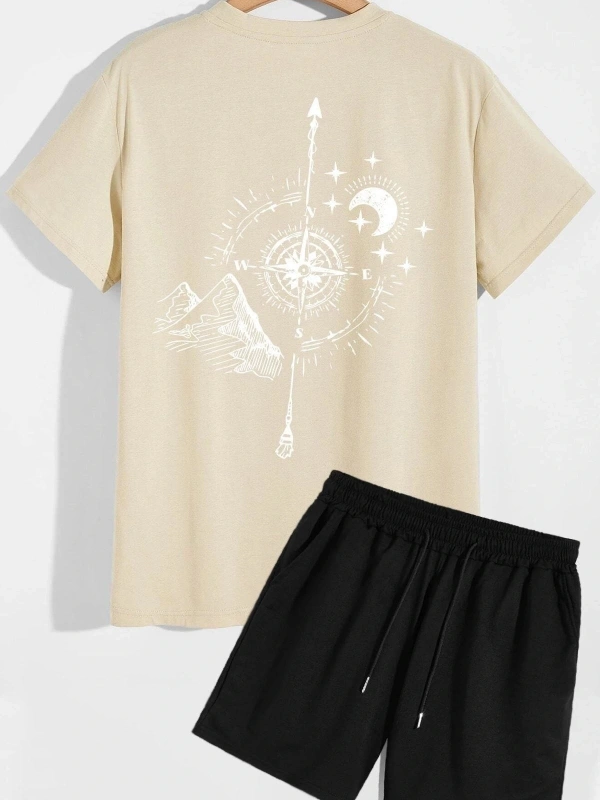 Unisex Pusula Şort T-shirt Eşofman Takımı TSH-PUSULA-SHRT-DÜZ