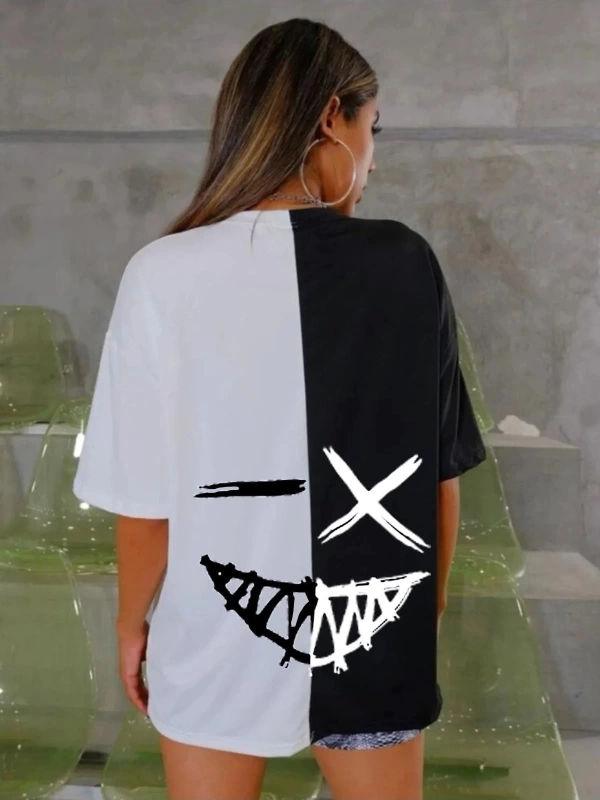 Unisex Rahat Kesim Siyah-beyaz 2 Farklı Renk Oversize T-shirt