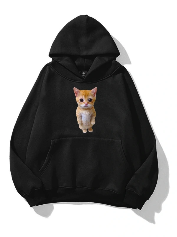 Unisex Sad Cat Sweatshirt Siyah