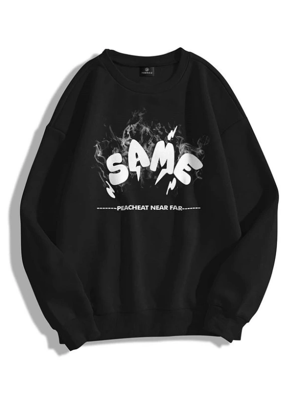 Unisex Same Bisiklet Yaka Sweatshirt Siyah
