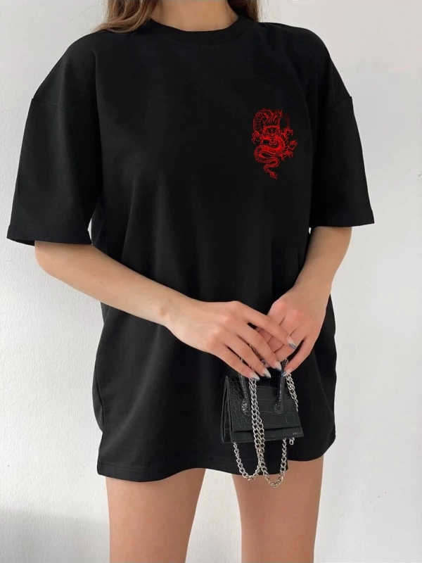 Unisex Şanslı Dragon Rahat Kesim Oversize T-shirt