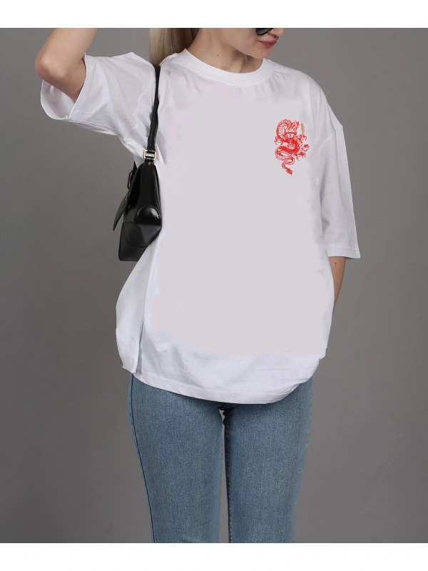 Unisex Şanslı Dragon Rahat Kesim Oversize T-shirt