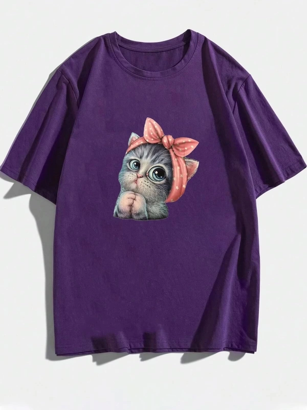 Unisex Sevimli Kedi Tasarım T-shirt