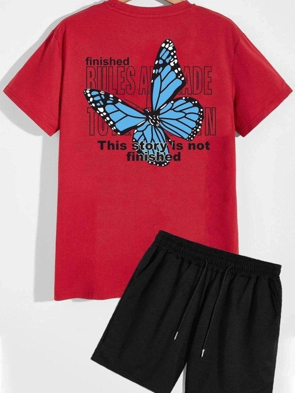 Unisex Sırt Baskılı Şort T-shirt Eşofman Takımı TSH-KELEBEK-SHRT-DÜZ