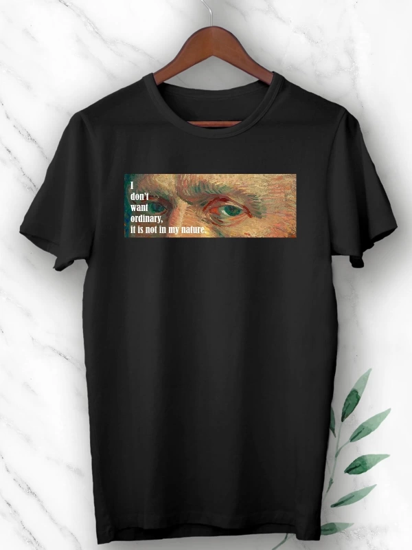 Unısex Siyah Art Vincent Van Gogh Baskılı Tişört