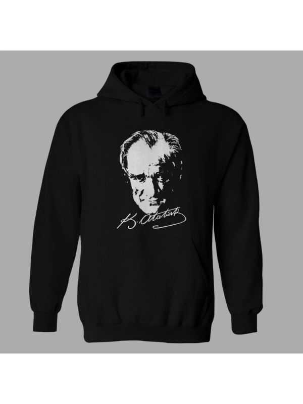 Unisex Siyah Atatürk Siyah Hoodie Sweat