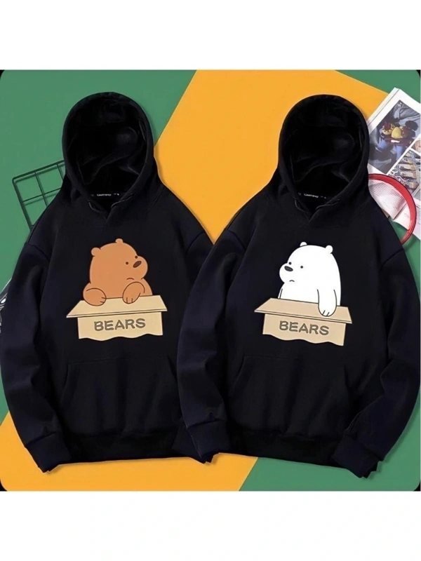 Unısex Siyah Beyaz Ayıcık Sevgili Kombini Oversize Kapüşonlu Sweatshirt
