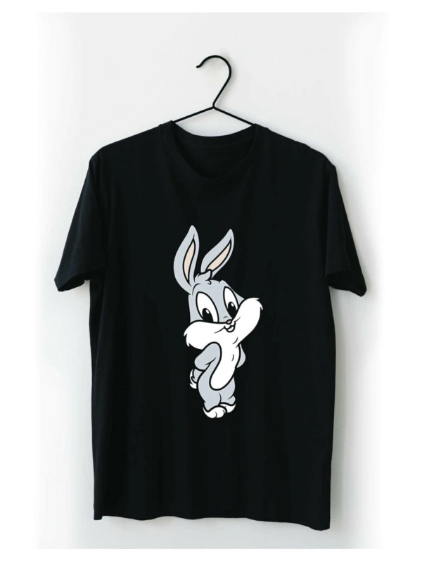 Unisex Siyah Bugs Bunny Baskılı T-shirt