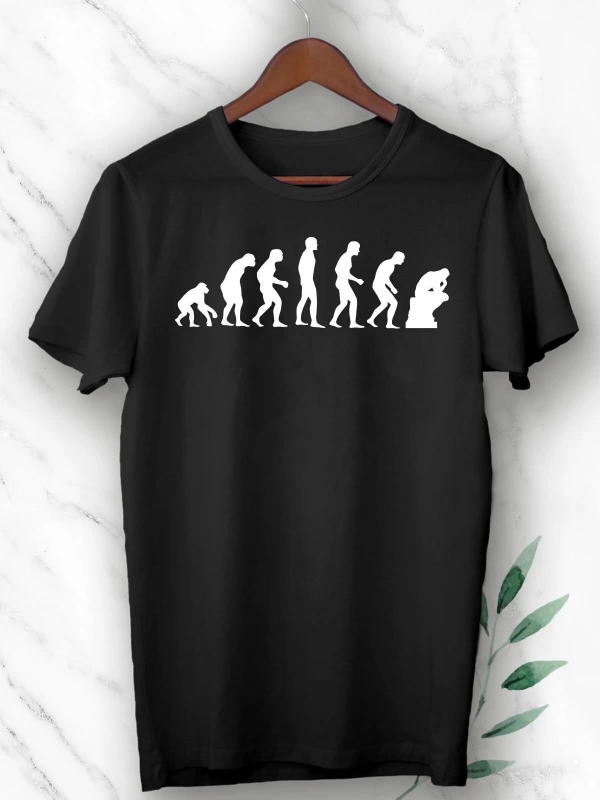 Unısex Siyah Evolution Evrim Baskılı Tişört