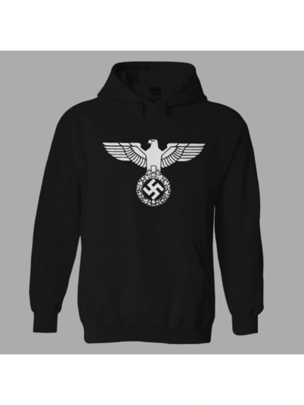 Unisex Siyah German Eagle Hoodie Sweatshirt