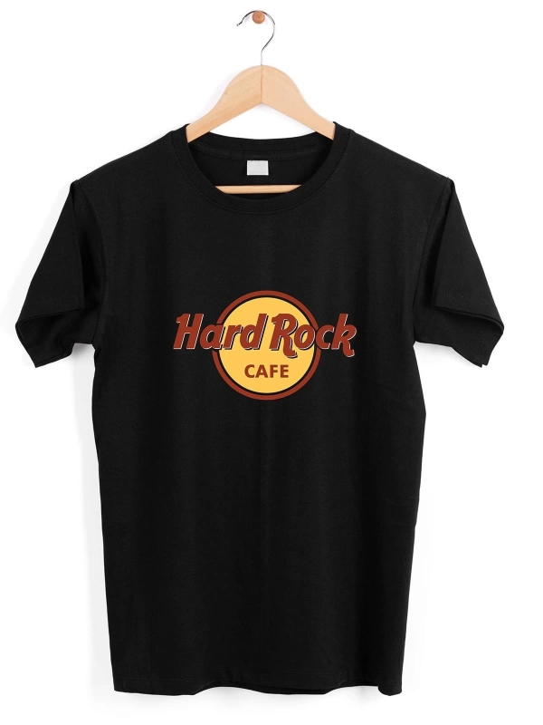 Unisex Siyah Hard Rock Baskılı T-shirt