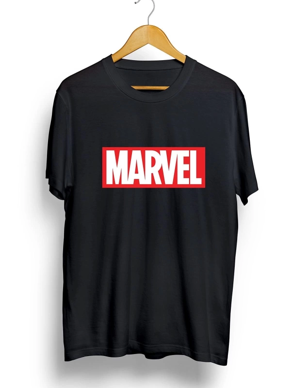 Unisex Siyah Oversize Marvel Baskılı T-shirt