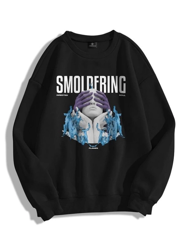 Unisex Smoldering Bisiklet Yaka Sweatshirt Siyah