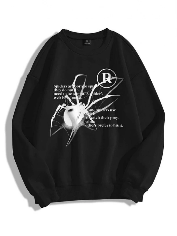 Unisex Spider R Bisiklet Yaka Sweatshirt Hoodie Siyah