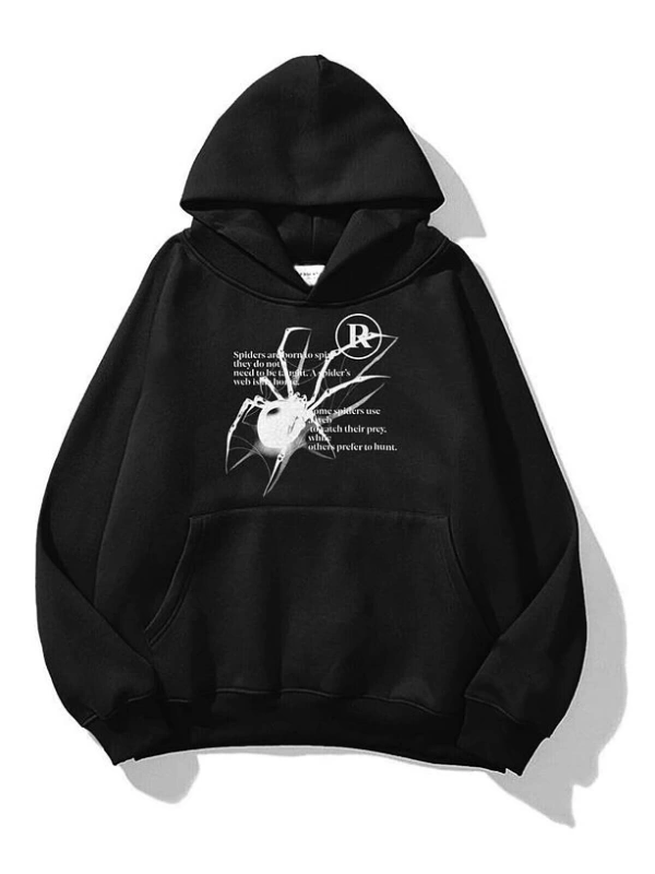Unisex Spider R Sweatshirt Hoodie Siyah