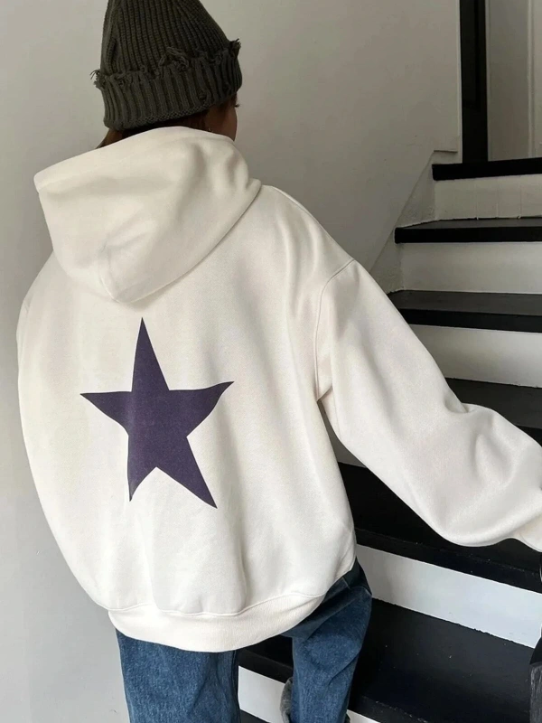 Unisex Star Baskılı Sweatshirt KP-LACI-SIRTYILDIZ Beyaz