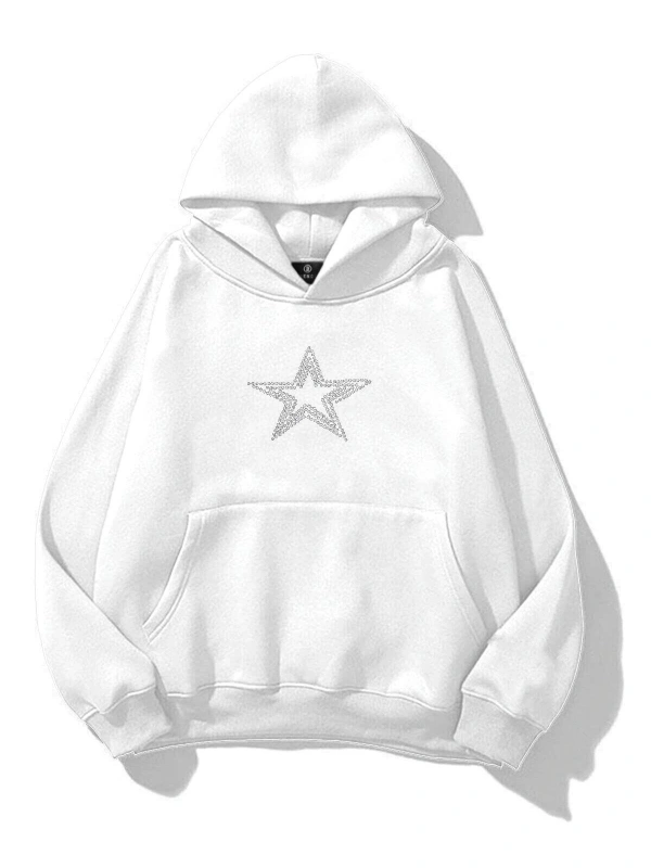Unisex Star Stroke Taş Baskılı Sweatshirt Beyaz
