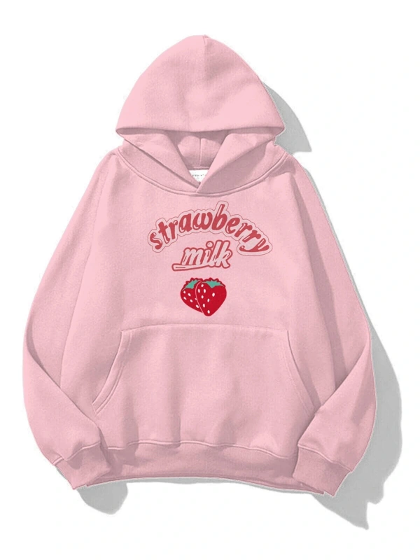 Unisex Strawberry Milk Sweatshirt Hoodie Pembe
