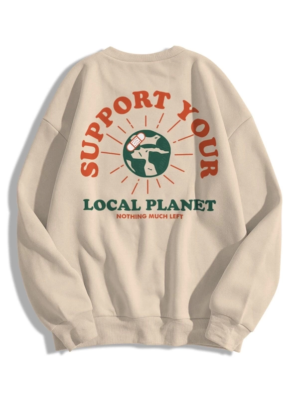 Unisex Support Your Planet Bisiklet Yaka Sweatshirt Hoodie