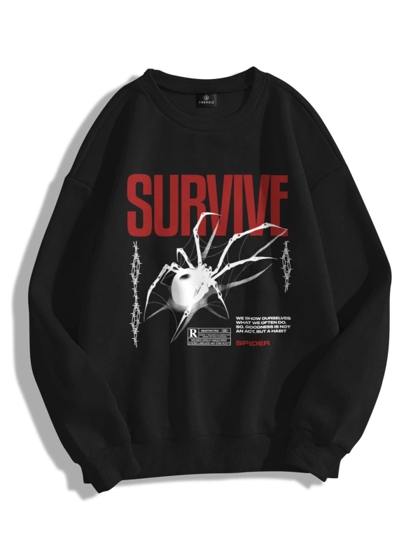Unisex Survive Bisiklet Yaka Sweatshirt