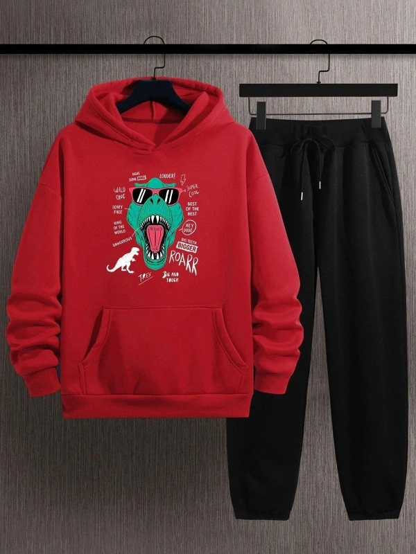 Unisex T - Rex Baskılı Eşofman Takımı KP-SİYAH-DINAZOR-ESH-SİYAH