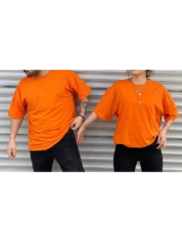Unisex Turuncu Bisiklet Yaka Sevgili Kombin 2 Li Paket Tshirt