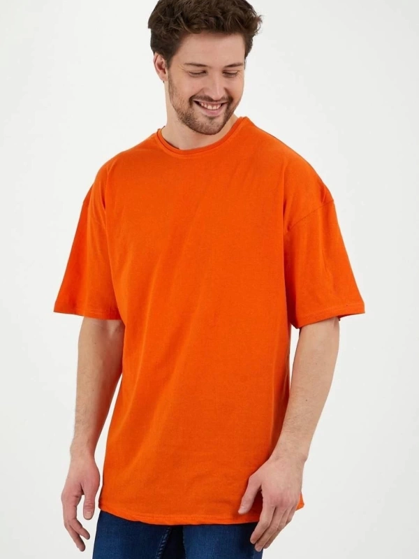 Unisex Turuncu Önü Panda Baskılı Bol Kesim Oversize Pamuklu Tshirt