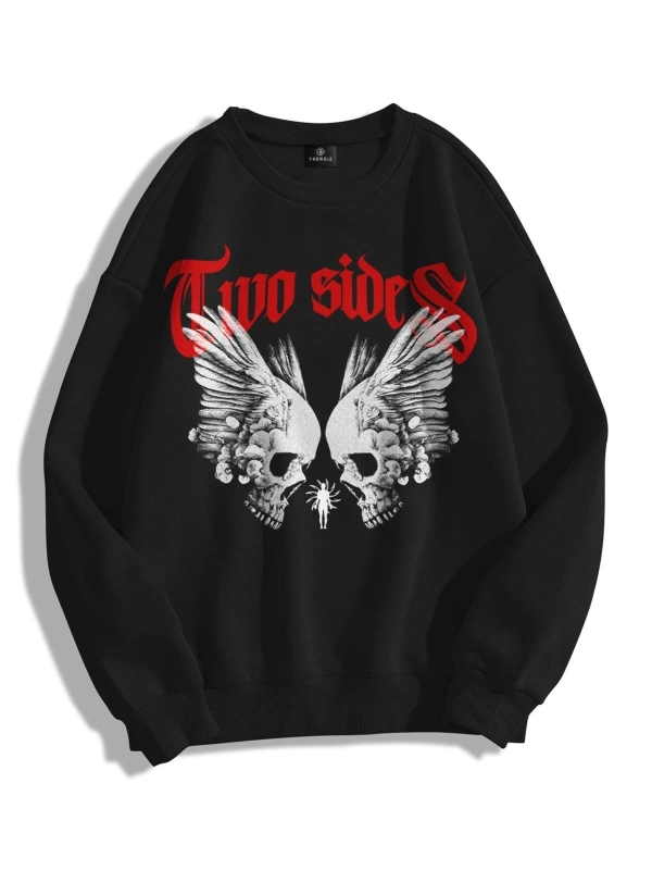 Unisex Two Sides Bisiklet Yaka Sweatshirt