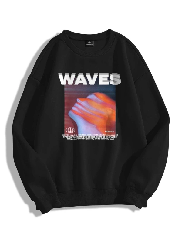 Unisex Waves Bisiklet Yaka Sweatshirt