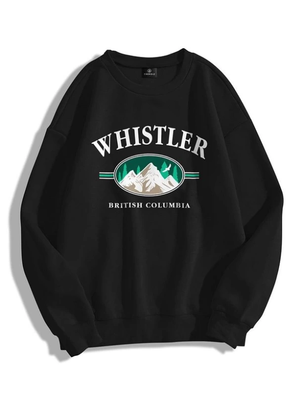Unisex Whistler Bisiklet Yaka Sweatshirt Siyah