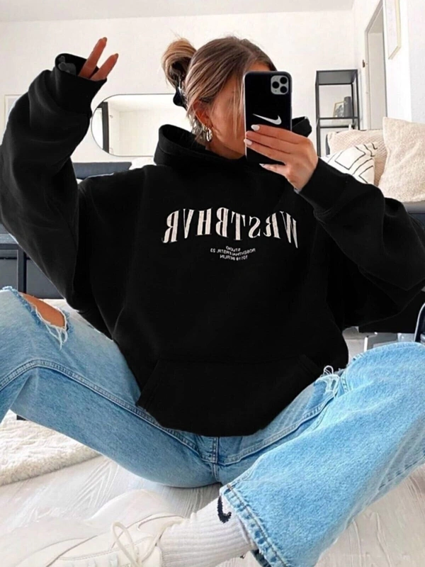 Unisex Wrstbhr Baskılı Oversize Kapüşonlu Sweatshirt