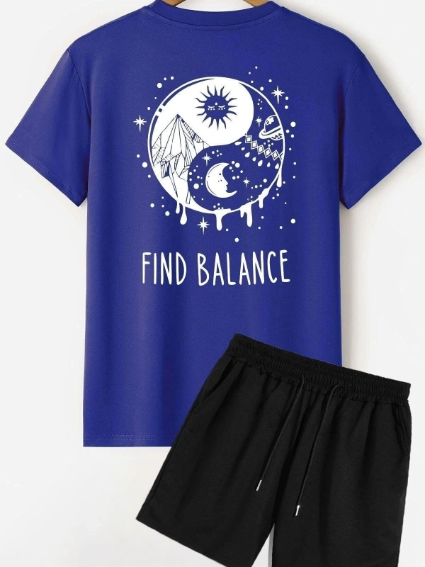 Unisex Ying Yang Şort T-shirt Eşofman Takımı TSH-YİNGYANG-SHRT-DÜZ