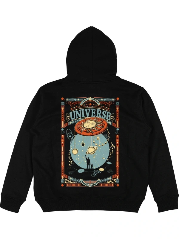 Universe Siyah Oversize Unisex Kapüşonlu Sweatshirt Hoodie