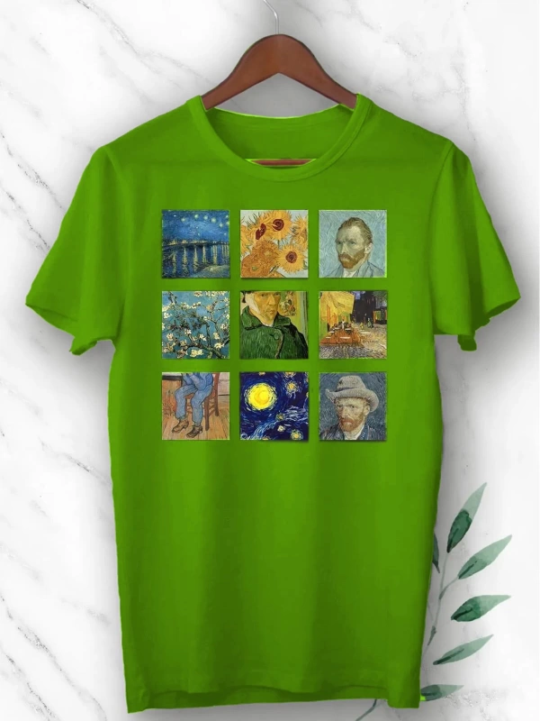 Unixes Siyah Art Van Gogh Portre Kolaj Baskılı T-shırt