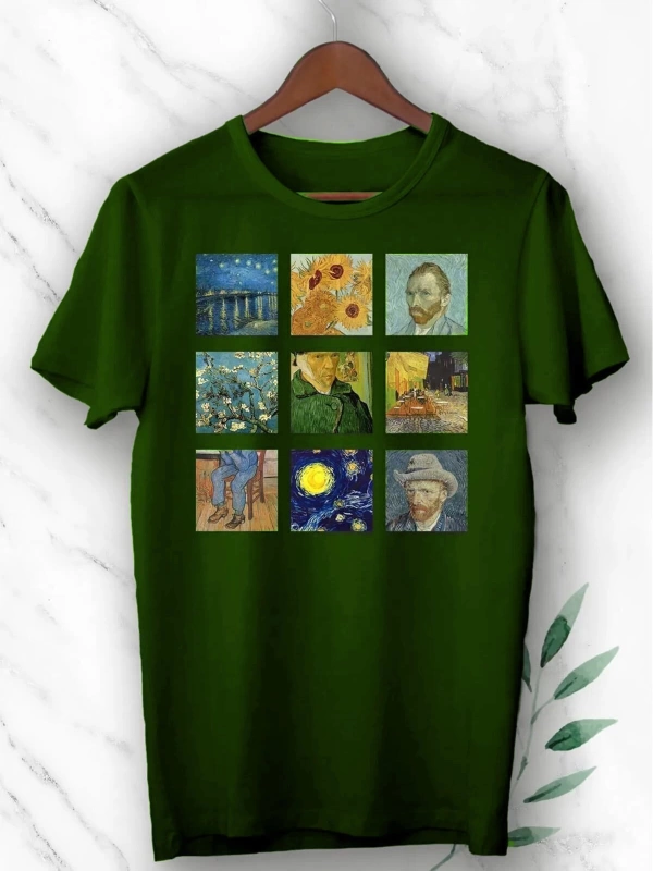 Unixes Siyah Art Van Gogh Portre Kolaj Baskılı T-shırt