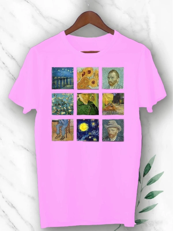 Unixes Siyah Art Van Gogh Portre Kolaj Baskılı T-shırt