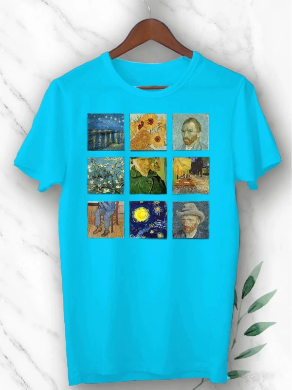 Unixes Siyah Art Van Gogh Portre Kolaj Baskılı T-shırt