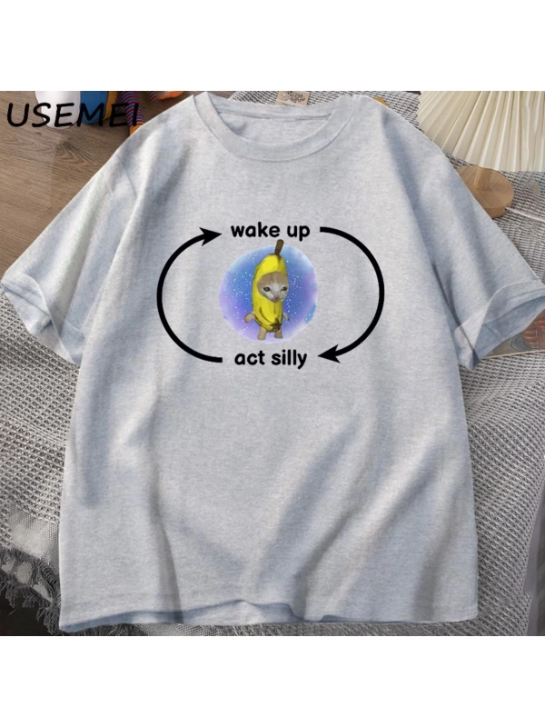 Uyandırma yasası aptal T Shirt ağlayan muz kedi Meme T-shirt komik üzgün Kitty kedi Zoning dı