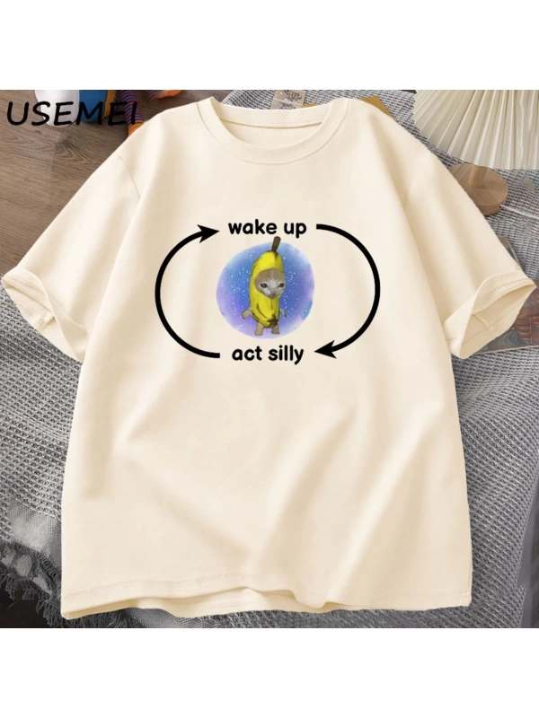 Uyandırma yasası aptal T Shirt ağlayan muz kedi Meme T-shirt komik üzgün Kitty kedi Zoning dı
