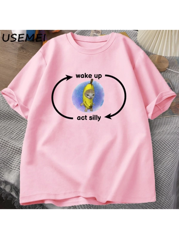 Uyandırma yasası aptal T Shirt ağlayan muz kedi Meme T-shirt komik üzgün Kitty kedi Zoning dı