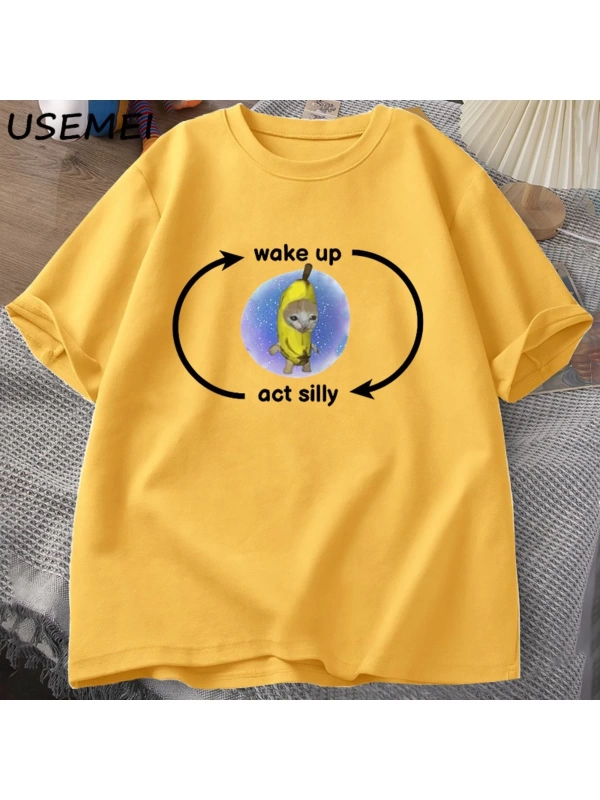 Uyandırma yasası T Shirt ağlayan muz T-shirt komik üzgün Kitty kedi Zoning dı